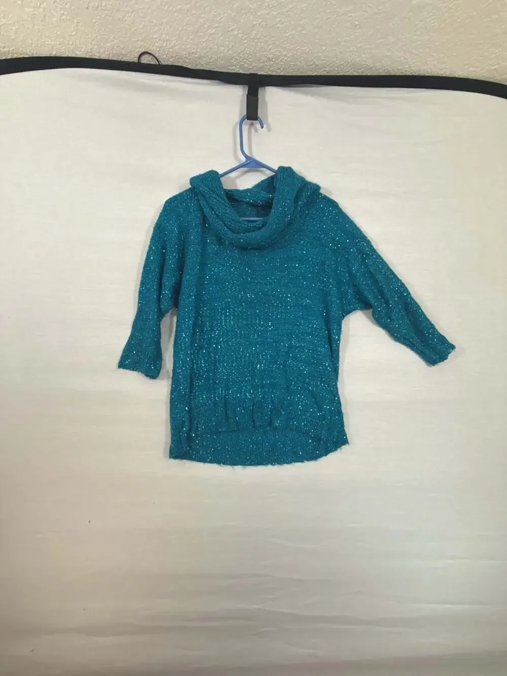Christopher & Banks Women's Teal Sequin Embellished Cowl Neck Sweater